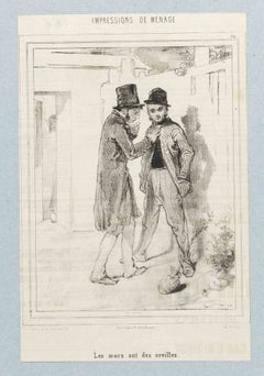 „Les Murs Ont des Oreilles“ – Lithografie von Paul Gavarni – Mitte des 19. Jahrhunderts