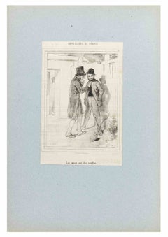 „Les Murs Ont des Oreilles“ – Lithografie von Paul Gavarni – Mitte des 19. Jahrhunderts