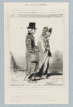 Impressions de Ménage - Plate 17 - Lithograph By Paul Gavarni - Mid-19th Century