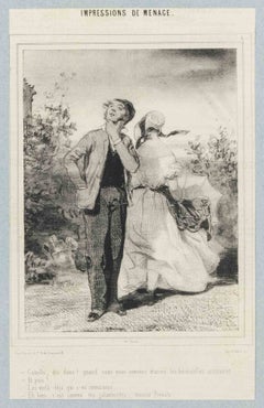 Impressions de Ménage - Plate 1 - Lithograph By Paul Gavarni - Mid-19th Century
