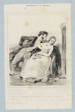 Impressions de ménage - Planche 12 - Lithographie de Paul Gavarni - Milieu du XIXe siècle