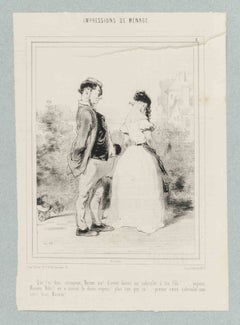 Impressions de Ménage - Plate 8 - Lithograph By Paul Gavarni - Mid-19th Century