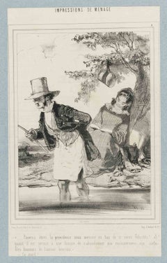 Impressions de Ménage - Plate 6 - Lithograph By Paul Gavarni - Mid-19th Century