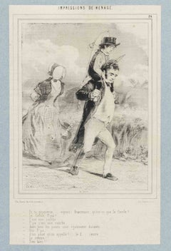 Impressions de Ménage - Plate 24 - Lithograph By Paul Gavarni - Mid-19th Century