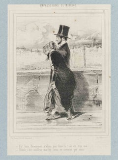 Impressions de Ménage - Plate 23 - Lithograph By Paul Gavarni - Mid-19th Century