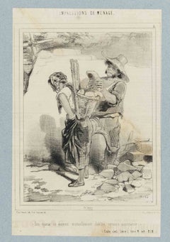 „Impressions de Ménage“ – Tafel 5 – Lithografie von Paul Gavarni – Mitte des 19. Jahrhunderts