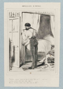 „Impressions de Ménage“ – Tafel 10 – Lithografie von Paul Gavarni – Mitte des 19. Jahrhunderts