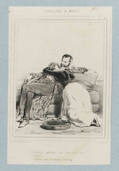 „Impressions de Ménage“ – Tafel 11 – Lithografie von Paul Gavarni – Mitte des 19. Jahrhunderts