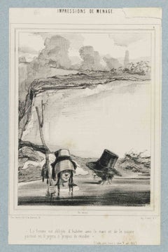 Impressions de ménage - Planche 4 - Lithographie de Paul Gavarni - Milieu du XIXe siècle
