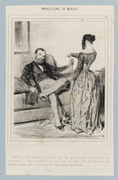 Impressions de Ménage - Planche 14 - Lithographie de Paul Gavarni - Milieu du XIXe siècle