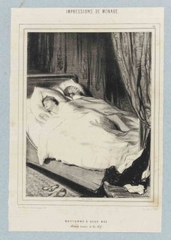 Nocturne à deux nez - Lithographie de Paul Gavarni - Milieu du XIXe siècle