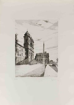 Spanish Steps - Etching by Giuseppe Malandrino - 1970