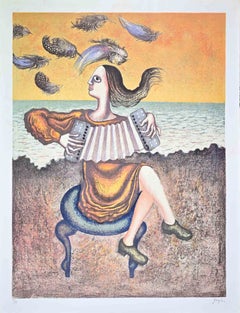 The Accordion Player - Lithograph by Enrico Benaglia - 1980s