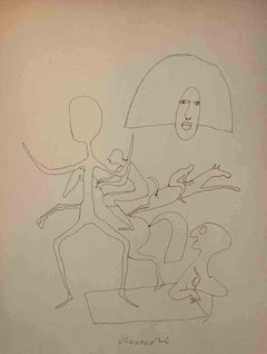 «Los jinetes», pluma, estilo moderno, firmado, hacia 1960