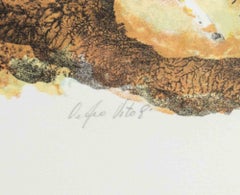 Litografia autografata raffigurante dei cervi, edizione limitata a 100 esemplari, 1970 circa