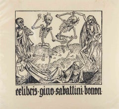 Dance of Death - Ex Libris Gino Sabattini, Woodcut, Mid 20th Century