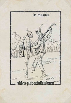 Ex Musicis - Ex Libris Gino Sabattini, Woodcut, Mid 20th Century