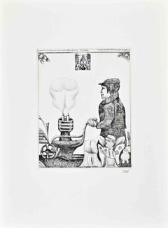 Kneeling Steam Plowman - Etching by Pit Morell - 1967