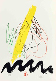 Pigeons, Lithograph by Marcello Pirro, Abstract, 1970s, Unframed