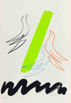 Pigeons, Lithograph by Marcello Pirro, Abstract, 1970s, Unframed