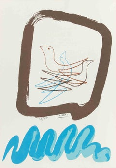 Pigeons, Lithograph by Marcello Pirro, Abstract, 1970s, Unframed