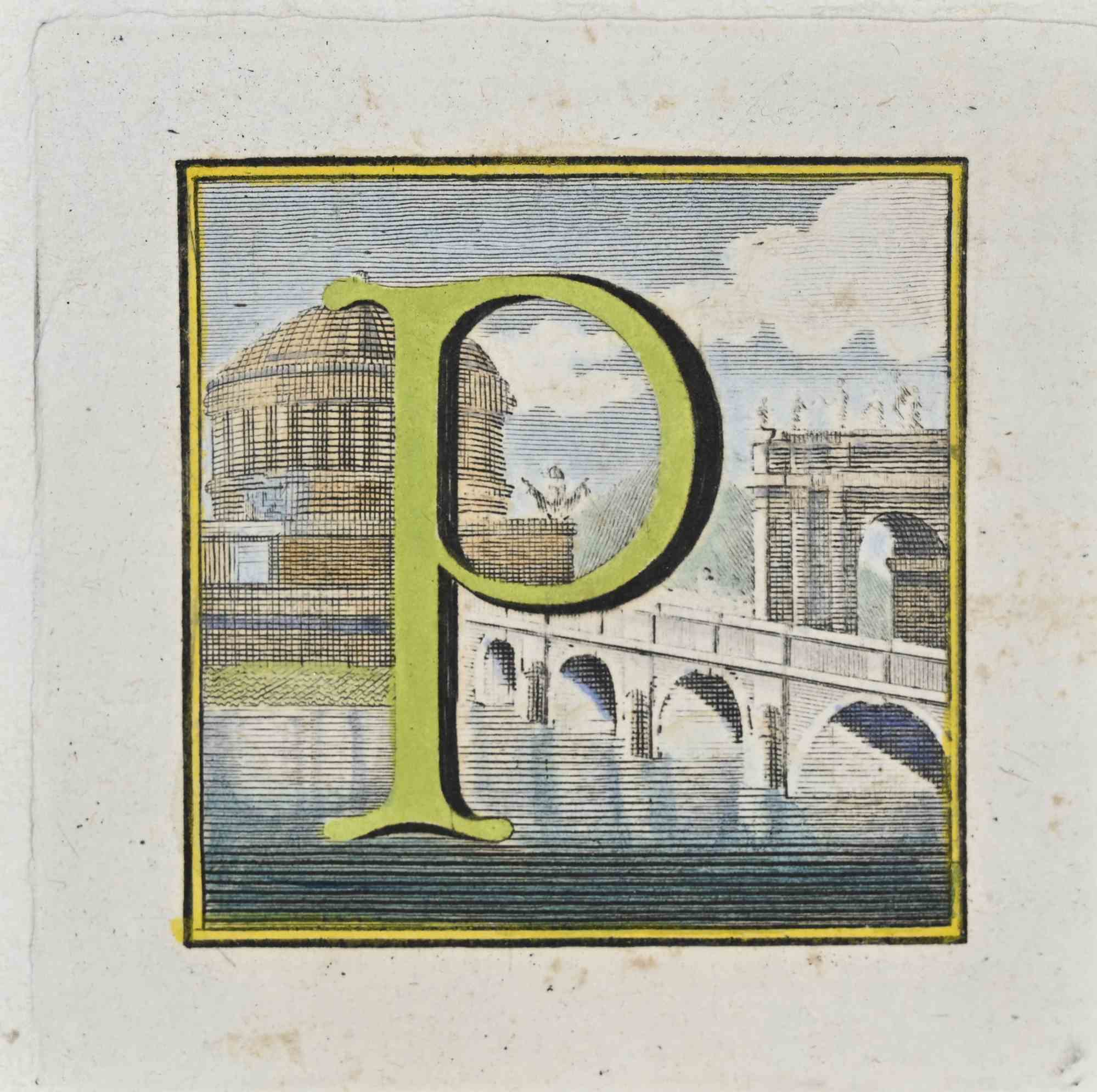 Luigi Vanvitelli - Letter P - Etching by Luigi Vanvitelli - 18th ...