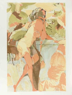 Ragazza pensierosa - Litografia di Ugo Rambaldi - Anni '70