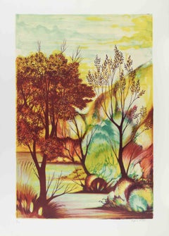 Landschaft – Lithografie von Mario Sportelli – 1970er Jahre