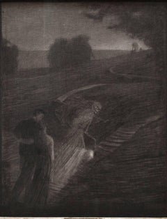 Antique Towards the Peace - Charcoal Drawing by Carlo Fornara - 1904