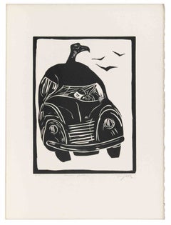 Ennemi Public - Linogravure de Roland Topor - 1978