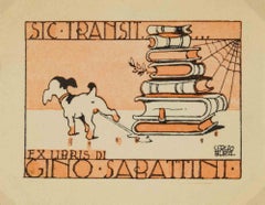 Ex libris dedicato a Gino Sabattini – Sic transit, xilografia, metà del XX secolo