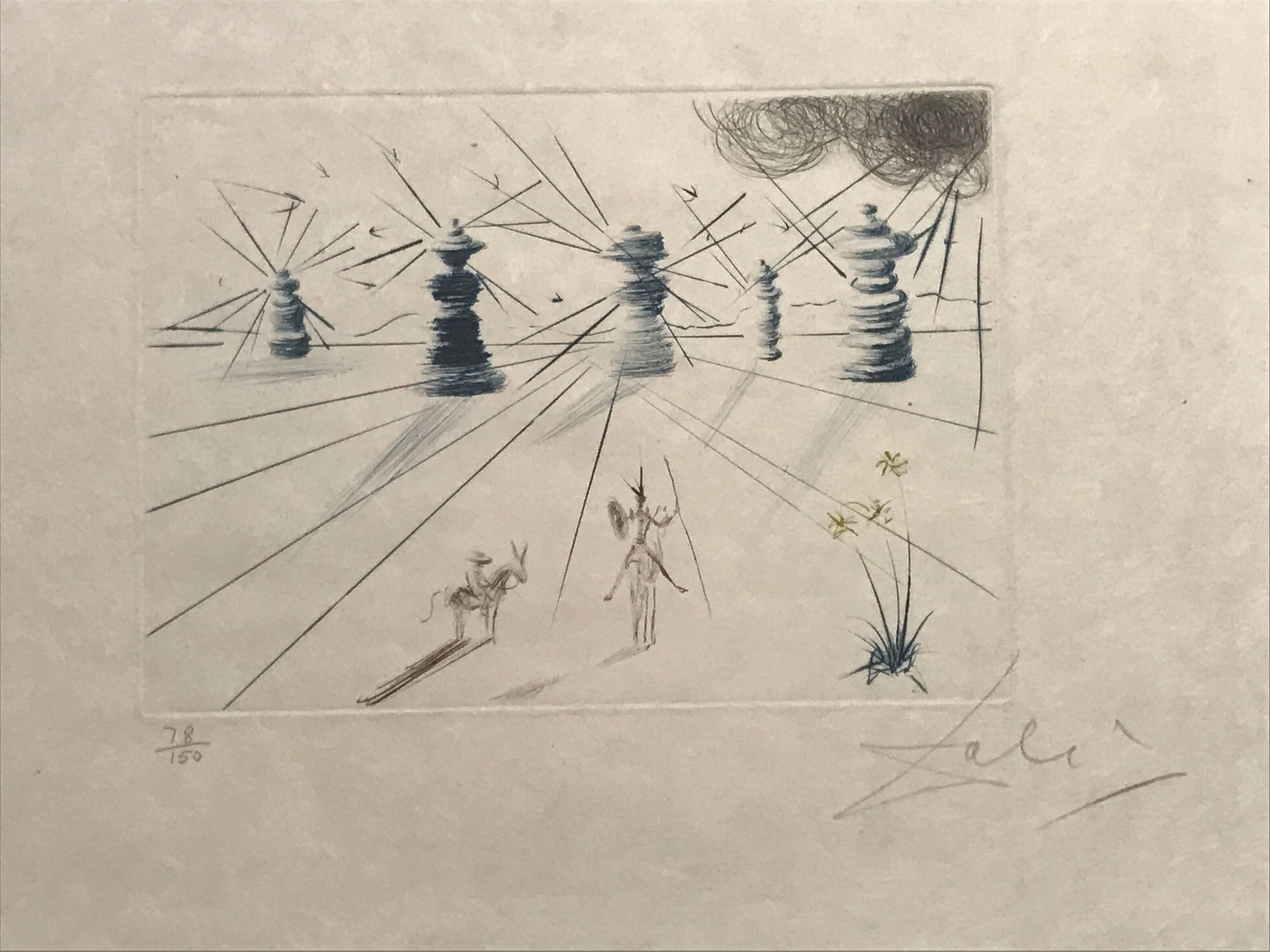 Salvador Dalí Abstract Print - Don Quichotte et les Moulins à Vent