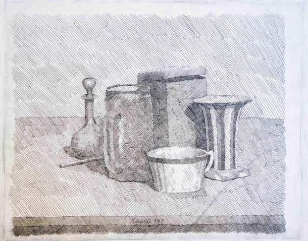 Giorgio Morandi Still Life With Coffee Cup And Carafe For Sale At giorgio-morandi-still-life-with-coffee-cup-and-carafe-for-sale-at