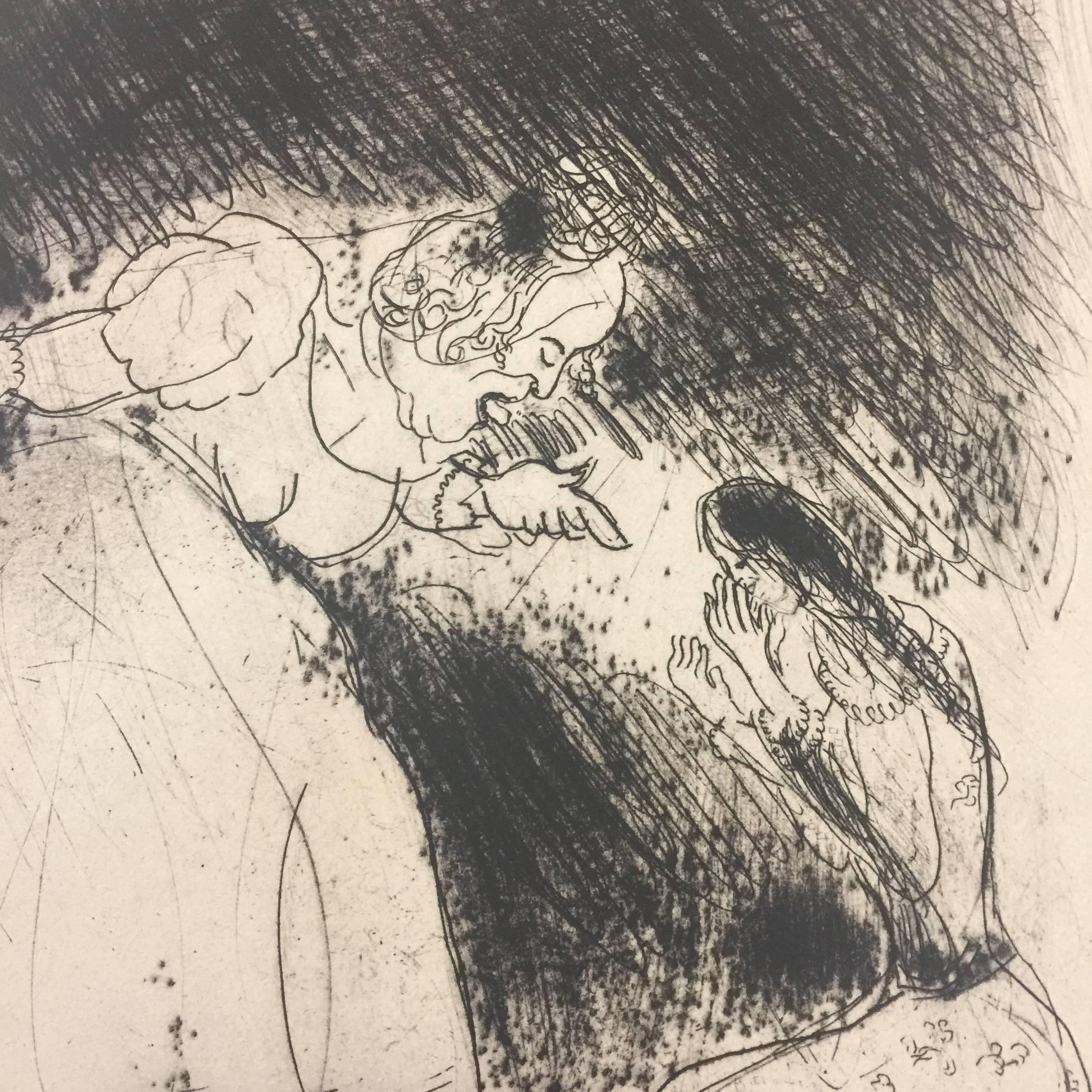 La Femme du Gouverneur Gronde sa Fille - De la série Les Ames Mortes - Marron Figurative Print par Marc Chagall