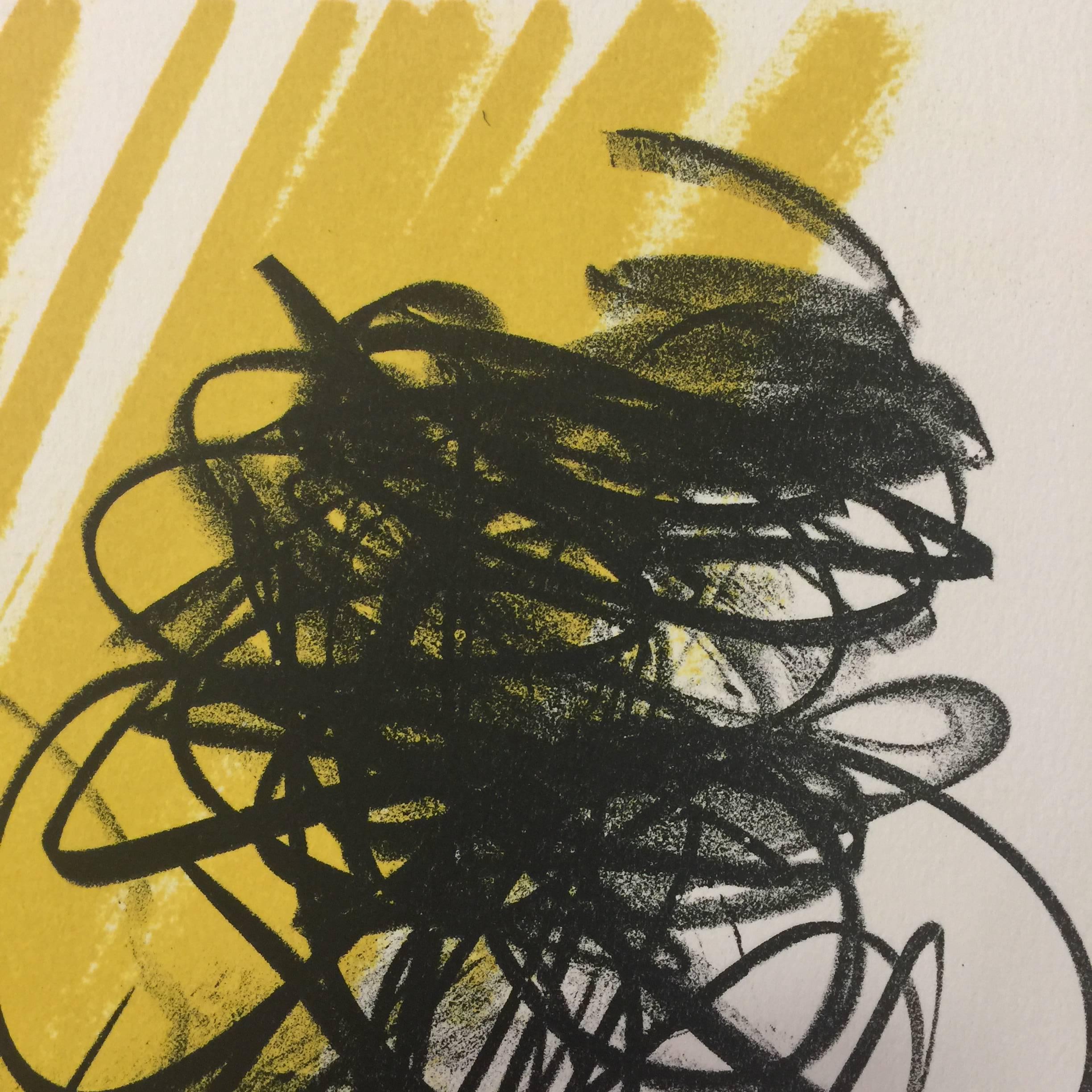 Abstract Composition - Signs on Yellow - Print by Hans Hartung