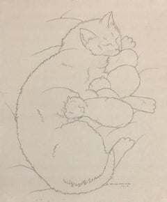 Cats - Original Pencil and Watercolor by Agapit Vidal-Salichs - 1924