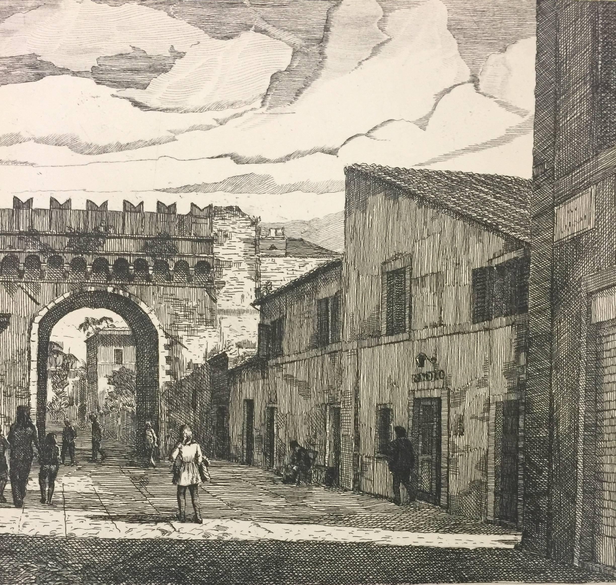 Calle Lungara - Roma - Grabado original de G. Malandrino - Años 70 - Print de Giuseppe Malandrino