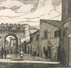 Lungara Street - Rome - Original Etching by G. Malandrino - 1970s