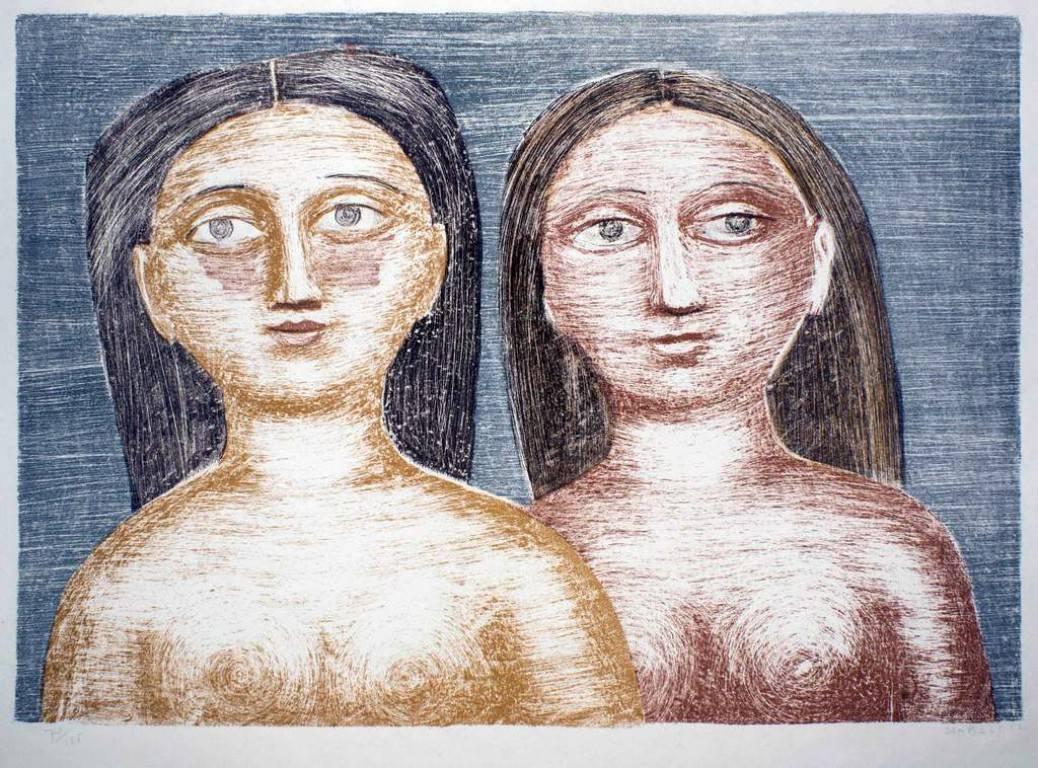 Massimo Campigli Figurative Print - Due Nudi
