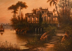 Oriental Landscape with Villa - Oil on Canvas 20th Century