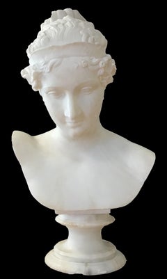 Bust of Young Woman, Original Carrara Marble Sculpture