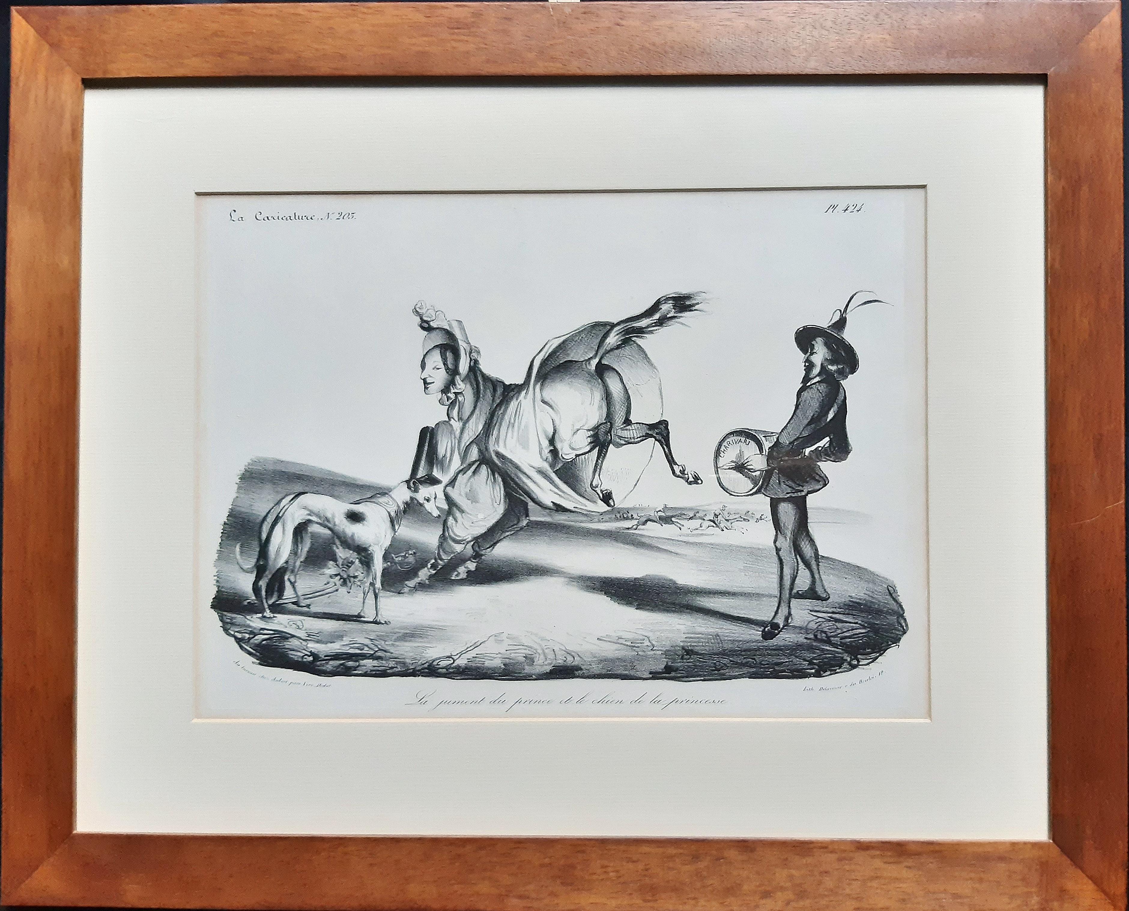 La Jument du Prince et le chien de la Princesse - Lithographie de H. Daumier - 1834 - Print de Honoré Daumier