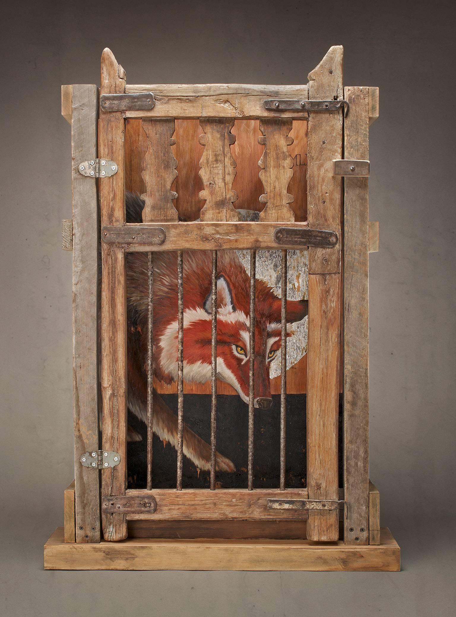Jody Olcott Animal Painting - Texas Red Wolf, extinct 1970