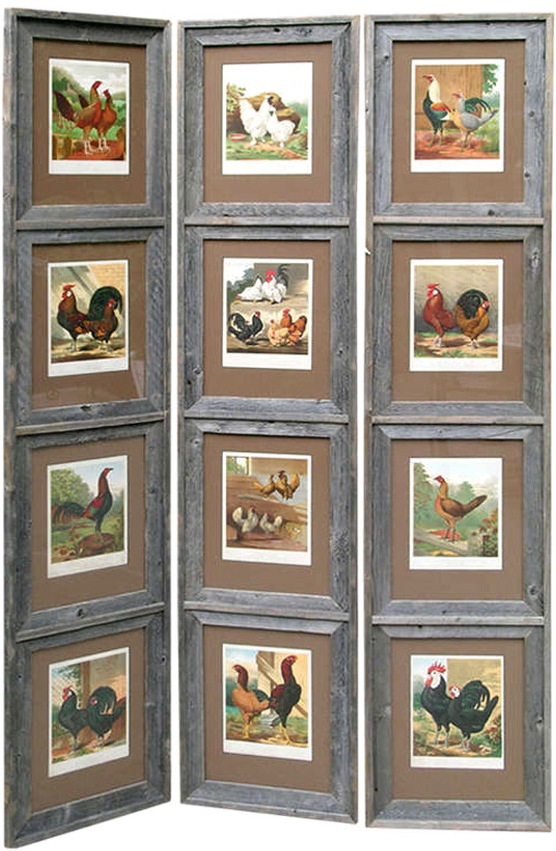Screen:  12 Images of Chickens in Reclaimed Barnwood - Print by J.W. Ludlow