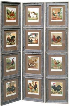 Antique Screen:  12 Images of Chickens in Reclaimed Barnwood