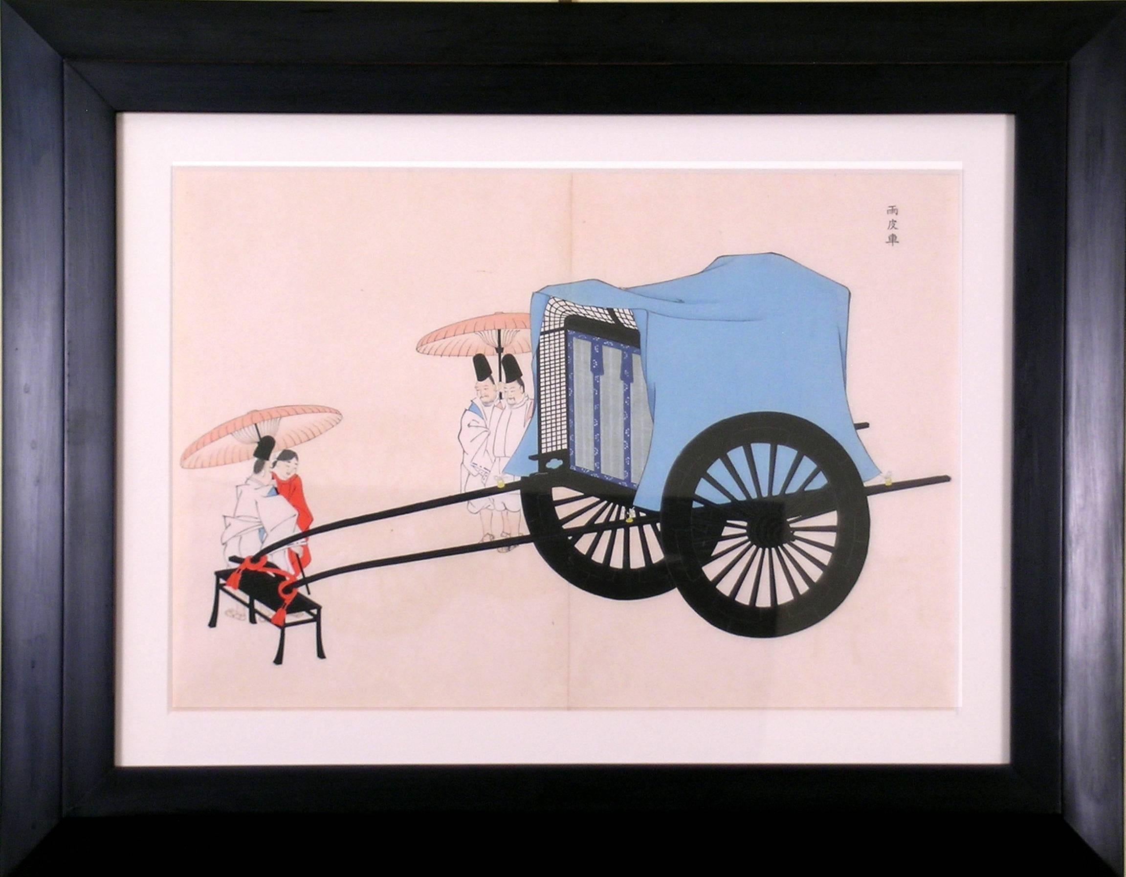 Yosha Zuko Fuzu Figurative Print - Transport with 5 People and 2 Parasols