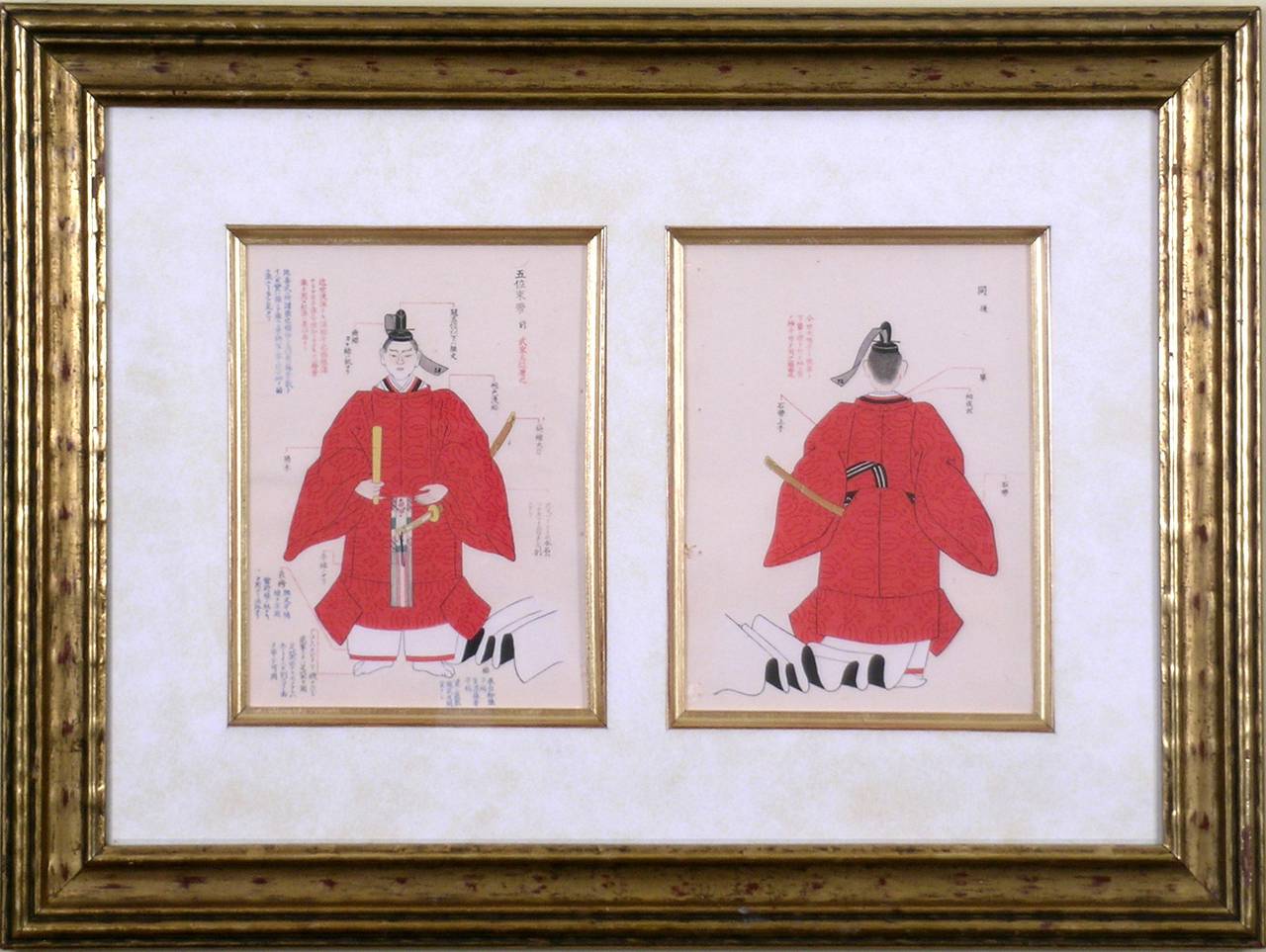 Red Kimono with Sword (Front and Back) - Print by Matsui Yuoku