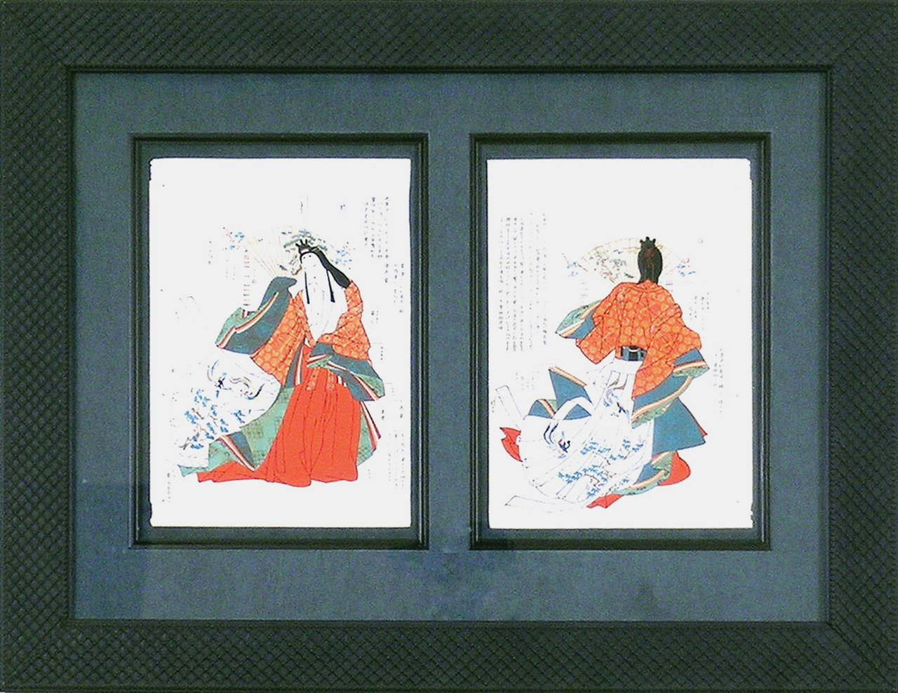 Floral Kimono in Red and Green  (Front and Back) - Print by Matsui Yuoku