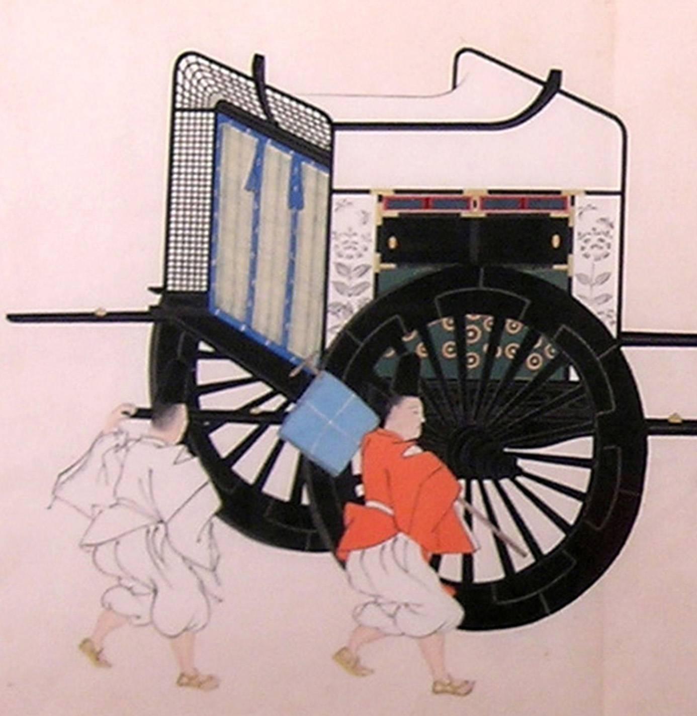Oxcart with 3 Men - Print by Yosha Zuko Fuzu
