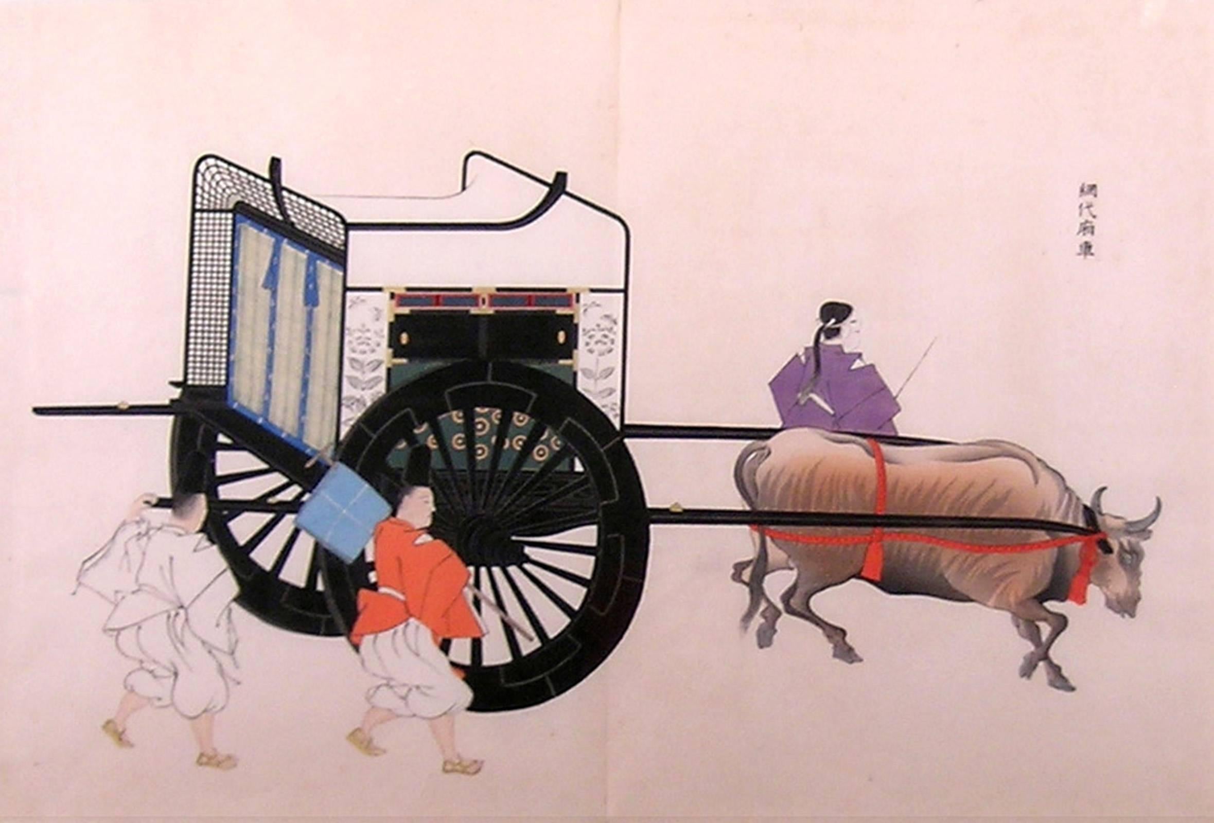 Oxcart mit 3 Männern (Grau), Figurative Print, von Yosha Zuko Fuzu